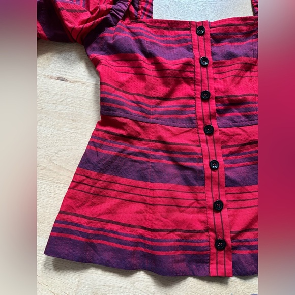 Women’s Striped Square Neck Balloon Sleeve Puffed Sleeve Blouse Top Size Small - Picture 8 of 9